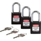 Brady Nonconductive Safety Padlocks - 6-pin Cylinder, 1.5 In. Shackle Clearance, Keyed Alike, Black