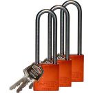 Abus Standard Size Aluminum Padlocks - 6-pin Cylinder, 3 In. Shackle Clearance, Keyed Alike, Orange