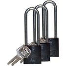 Abus Standard Size Aluminum Padlocks - 6-pin Cylinder, 3 In. Shackle Clearance, Keyed Alike, Black