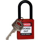 Brady Nylon Shackle Safety Padlock - 6-pin Cylinder, 1.5 In. Shackle Clearance, Keyed Different, Red