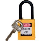 Brady Nylon Shackle Safety Padlock - 6-pin Cylinder, 1.5 In. Shackle Clearance, Keyed Different, Yellow