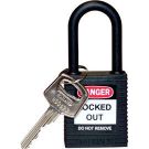 Brady Nylon Shackle Safety Padlock - 6-pin Cylinder, 1.5 In. Shackle Clearance, Keyed Different, Black