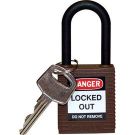 Brady Nylon Shackle Safety Padlock - 6-pin Cylinder, 1.5 In. Shackle Clearance, Keyed Different, Brown