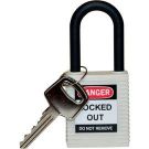 Brady Nylon Shackle Safety Padlock - 6-pin Cylinder, 1.5 In. Shackle Clearance, Keyed Different, White
