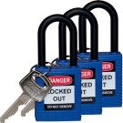 Brady Nylon Shackle Safety Padlocks - 6-pin Cylinder, 1.5 In. Shackle Clearance, Keyed Alike, Blue