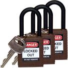 Brady Nylon Shackle Safety Padlocks - 6-pin Cylinder, 1.5 In. Shackle Clearance, Keyed Alike, Brown