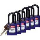 Brady Nylon Shackle Safety Padlocks - 6-pin Cylinder, 1.5 In. Shackle Clearance, Keyed Different, Purple