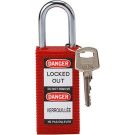 Brady Long Body Safety Padlock - 6-pin Cylinder, 1.5 In. Shackle Clearance, Keyed Different, Red