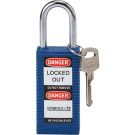 Brady Long Body Safety Padlock - 6-pin Cylinder, 1.5" Shackle Clearance, Keyed Different, Blue