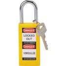 Brady Long Body Safety Padlock - 6-pin Cylinder, 1.5" Shackle Clearance, Keyed Different, Yellow