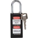 Brady Long Body Safety Padlock - 6-pin Cylinder, 1.5" Shackle Clearance, Keyed Different, Black
