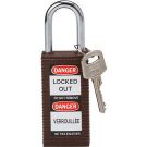 Brady Long Body Safety Padlock - 6-pin Cylinder, 1.5" Shackle Clearance, Keyed Different, Brown