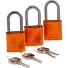 Abus Standard Size Aluminum Padlocks - 6-pin Cylinder, 1.5 In. Shackle Clearance, Keyed Alike, Orange