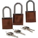 Abus Standard Size Aluminum Padlocks - 6-pin Cylinder, 1.5 In. Shackle Clearance, Keyed Alike, Brown