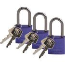 Abus Standard Size Aluminum Padlocks - 6-pin Cylinder, 1.5 In. Shackle Clearance, Keyed Alike, Purple