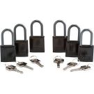 Abus Standard Size Aluminum Padlocks - 6-pin Cylinder, 1.5 In. Shackle Clearance, Keyed Alike, Black