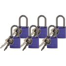 Abus Standard Size Aluminum Padlocks - 6-pin Cylinder, 1.5 In. Shackle Clearance, Keyed Alike, Purple