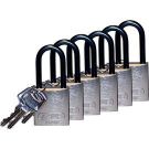 Abus Standard Size Aluminum Padlocks - 6-pin Cylinder, 1.5 In. Shackle Clearance, Keyed Alike, Silver