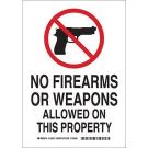No Firearms Or Weapons Allowed On This Property Sign - Self-sticking Polyester - Black/Red on White - 10 x 7