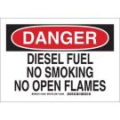 DANGER Diesel Fuel No Smoking No Open Flames Sign - Non-reflective Aluminum - Black/Red on White - 7 x 10