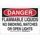DANGER Flammable Liquids No Smoking, Matches Or Open Lights Sign - Non-reflective Aluminum - Black/Red on White - 7 x 10