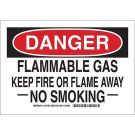 DANGER Flammable Gas Keep Fire Or Flame Away No Smoking Sign - Light Duty Plastic - Black/Red on White - 7 x 10
