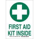 First Aid Kit Inside Sign - Self-sticking Polyester - Green on White - 14 x 10