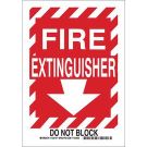 Fire Extinguisher Do Not Block Sign - Self-sticking Polyester - White on Red - 14 x 10