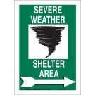 Severe Weather Shelter Area Sign - Light Duty Plastic - Black/White on Green - 10 x 7
