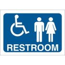 Restroom Sign - Non-reflective Aluminum 10 x 14 - White on Blue