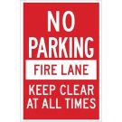 NO PARKING Fire Lane Keep Clear At All Times Sign - Non-reflective Aluminum 18 x 12 - Red on White