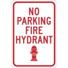 No Parking Fire Hydrant Sign - Non-reflective Aluminum 18 x 12 - Red on White