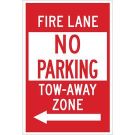 Fire Lane NO PARKING Tow-Away Zone Sign - Self-sticking Polyester 18 x 12 - White on Red