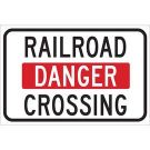 Railroad Danger Crossing Sign - Self-sticking Polyester 12 x 18 - Black/Red on White