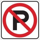 No Parking Picto Sign - Non-reflective Aluminum 24 x 24 - Black/Red on White
