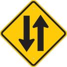 2-Way Traffic Picto Sign - Light Duty Plastic 18 x 18 - Black on Yellow