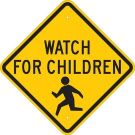 Watch For Children Sign - Light Duty Plastic 18 x 18 - Black on Yellow