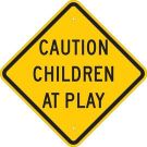 Caution Children At Play Sign - Light Duty Plastic 24 x 24 - Black on Yellow