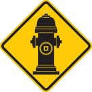 Fire Hydrant Symbol Sign - Non-reflective Aluminum 24 x 24 - Black on Yellow