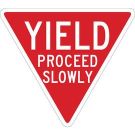 Yield Proceed Slowly Sign - Light Duty Plastic 24 x 24 - White on Red