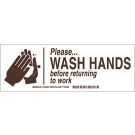 Please wash Hands Before Returning To Work Sign - Non-reflective Aluminum 3.5 x 10 - Brown on White
