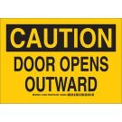 CAUTION Door Opens Outward Sign - Light Duty Plastic - Black on Yellow - 7 x 10