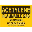 ACETYLENE Flammable Gas No Smoking No Open Flames Sign - Self-sticking Polyester - Black on Yellow - 7 x 10