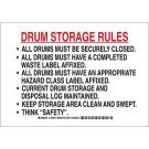 Drum Storage Rules All Drums Must Be Securely Closed Sign - Self-sticking Polyester - Black/Red on White - 10 x 14