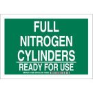 Full Nitrogen Cylinders Ready For Use Sign - Self-sticking Polyester - White on Green - 7 x 10