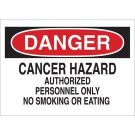 DANGER Cancer Hazard Authorized Personnel Only No Smoking Or Eating Sign - Light Duty Plastic - Black/Red on White - 10 x 14