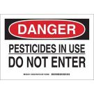 DANGER Pesticides In Use Do Not Enter Sign - Self-sticking Polyester - Black/Red on White - 7 x 10