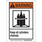 WARNING Keep All Cylinders Chained. Sign - Non-reflective Aluminum - Black/Orange on White - 14 x 10