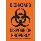 Biohazard Dispose Of Properly Sign - Non-reflective Aluminum - Black on Orange - 10 x 7