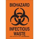 Biohazard Infectious Waste Sign - Light Duty Plastic - Black on Orange - 14 x 10